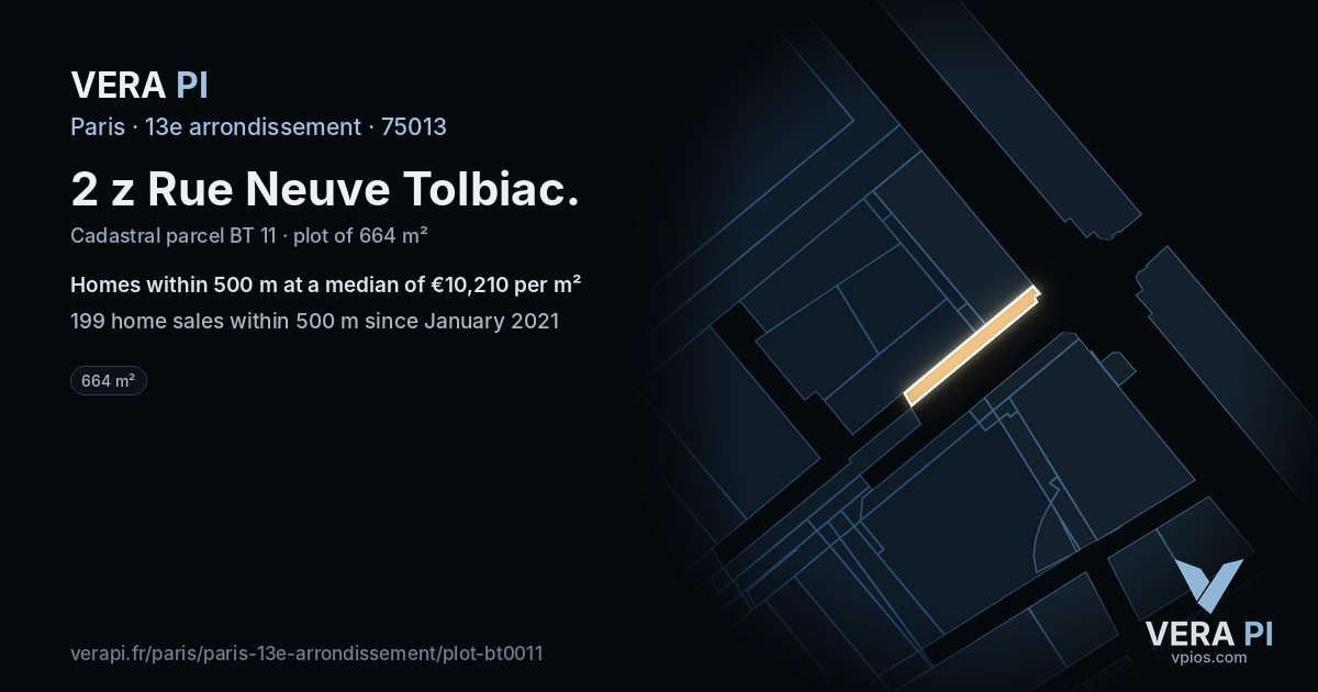 2 z Rue Neuve Tolbiac, 13e arrondissement at night – the plot lit, the parcels around coloured by the prices near them