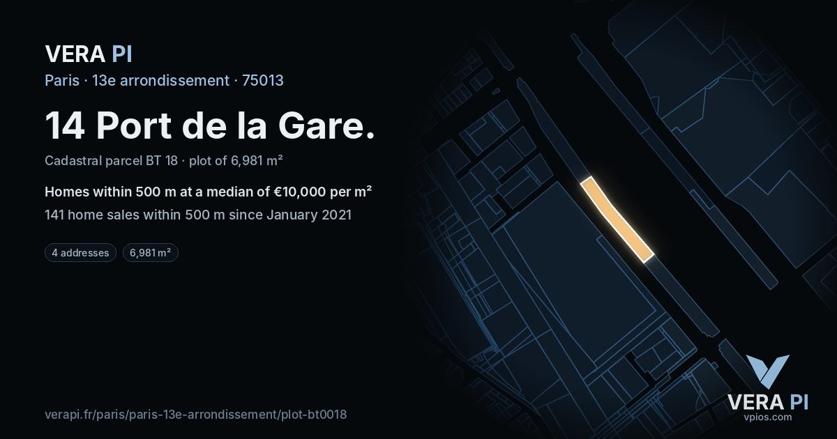 14 Port de la Gare, 13e arrondissement at night – the plot lit, the parcels around coloured by the prices near them