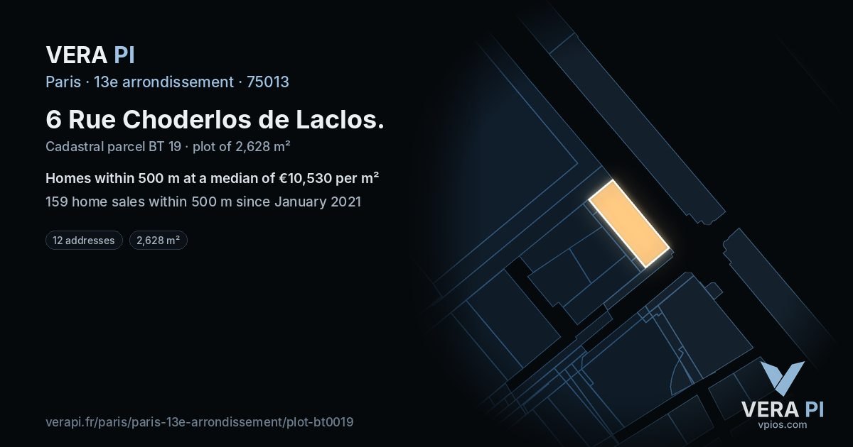 6 Rue Choderlos de Laclos, 13e arrondissement at night – the plot lit, the parcels around coloured by the prices near them