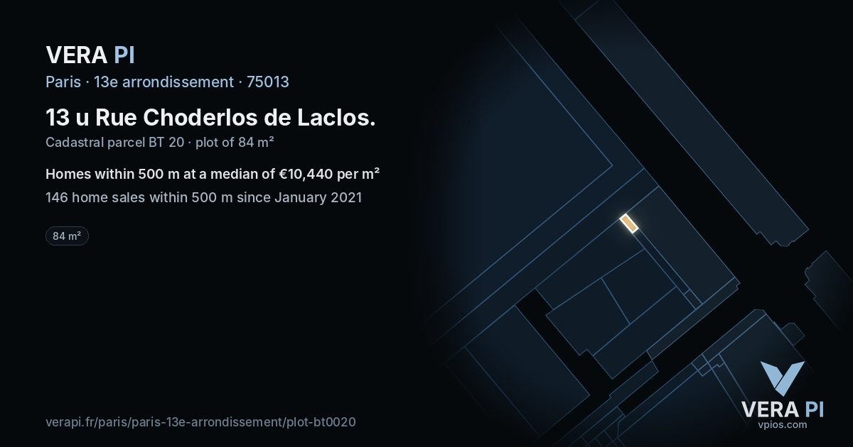 13 u Rue Choderlos de Laclos, 13e arrondissement at night – the plot lit, the parcels around coloured by the prices near them