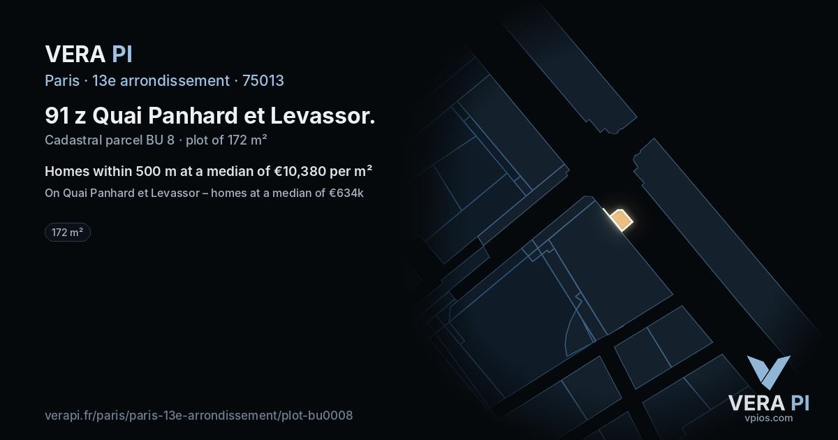 91 z Quai Panhard et Levassor, 13e arrondissement at night – the plot lit, the parcels around coloured by the prices near them