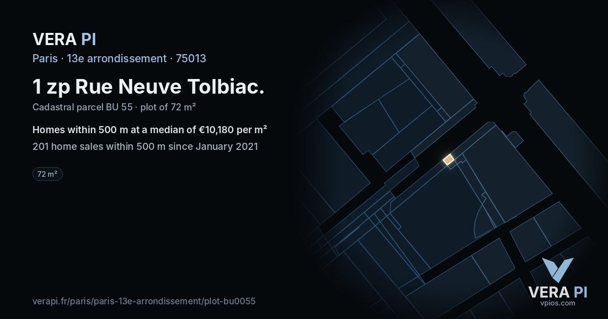 1 zp Rue Neuve Tolbiac, 13e arrondissement at night – the plot lit, the parcels around coloured by the prices near them