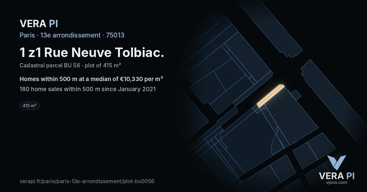 1 z1 Rue Neuve Tolbiac, 13e arrondissement at night – the plot lit, the parcels around coloured by the prices near them