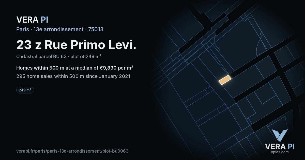 23 z Rue Primo Levi, 13e arrondissement at night – the plot lit, the parcels around coloured by the prices near them