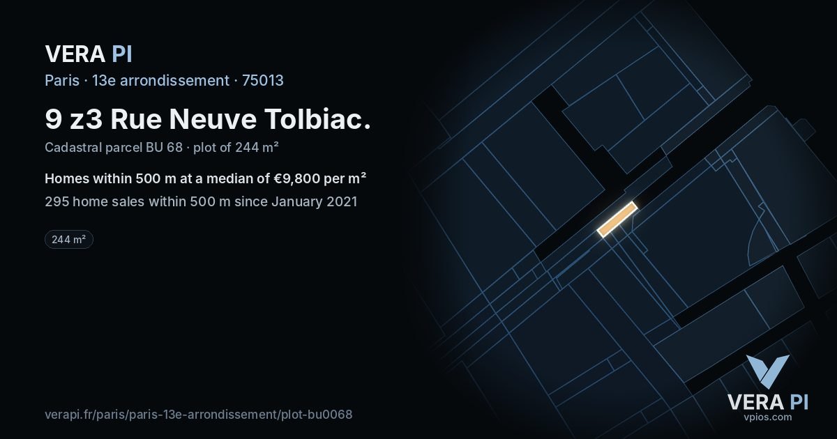 9 z3 Rue Neuve Tolbiac, 13e arrondissement at night – the plot lit, the parcels around coloured by the prices near them