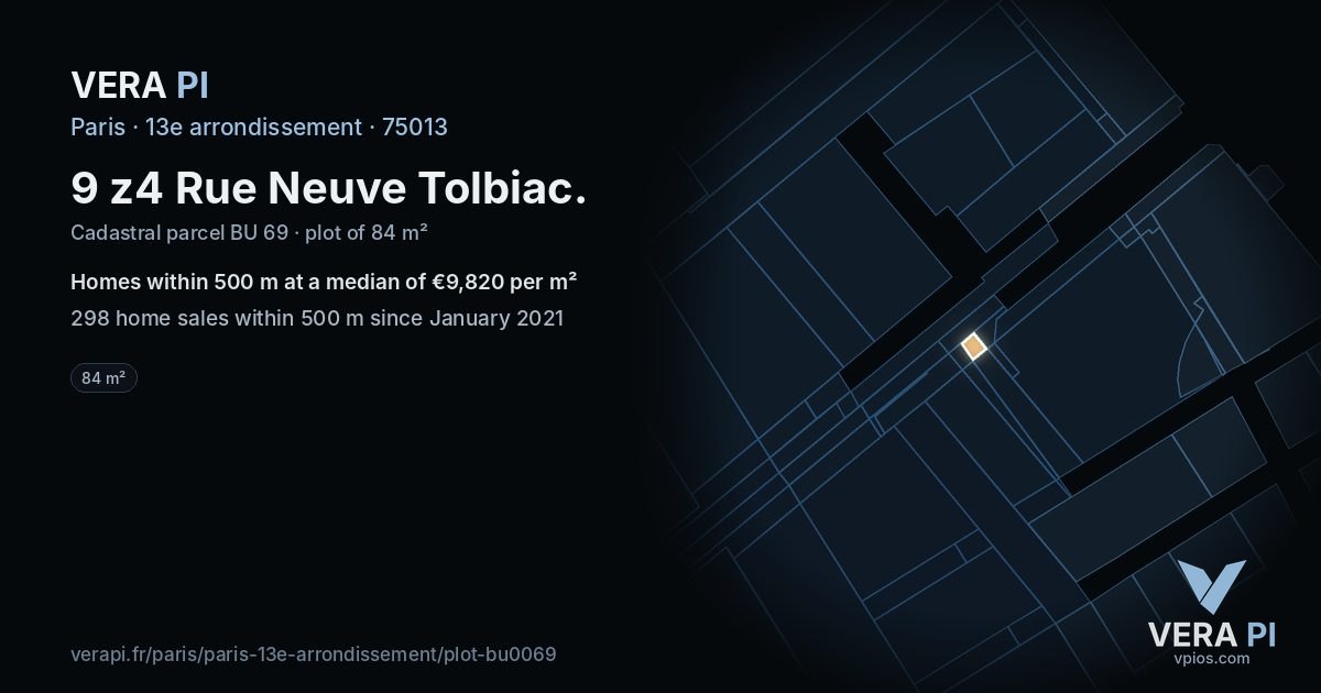 9 z4 Rue Neuve Tolbiac, 13e arrondissement at night – the plot lit, the parcels around coloured by the prices near them
