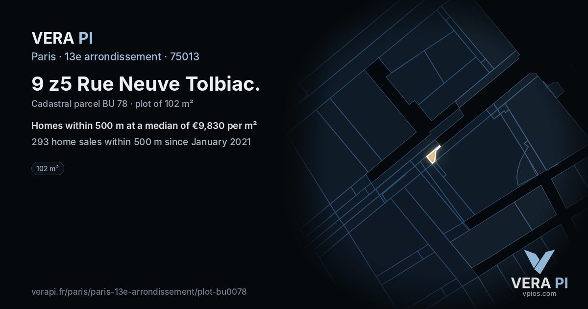 9 z5 Rue Neuve Tolbiac, 13e arrondissement at night – the plot lit, the parcels around coloured by the prices near them