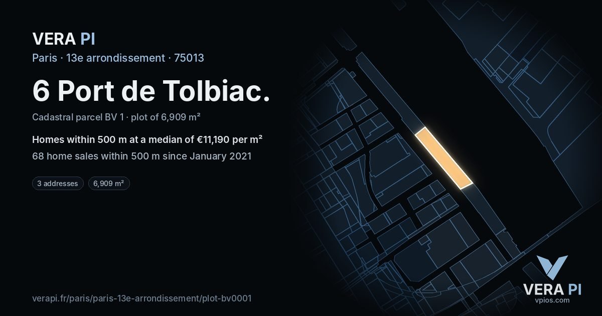 6 Port de Tolbiac, 13e arrondissement at night – the plot lit, the parcels around coloured by the prices near them