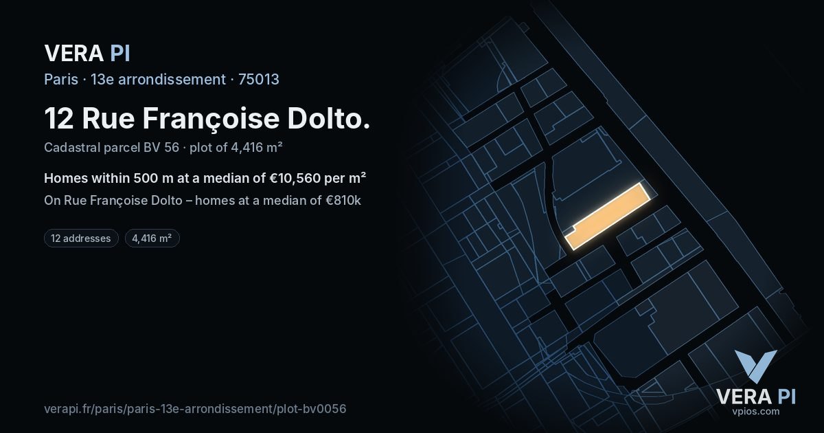12 Rue Françoise Dolto, 13e arrondissement at night – the plot lit, the parcels around coloured by the prices near them