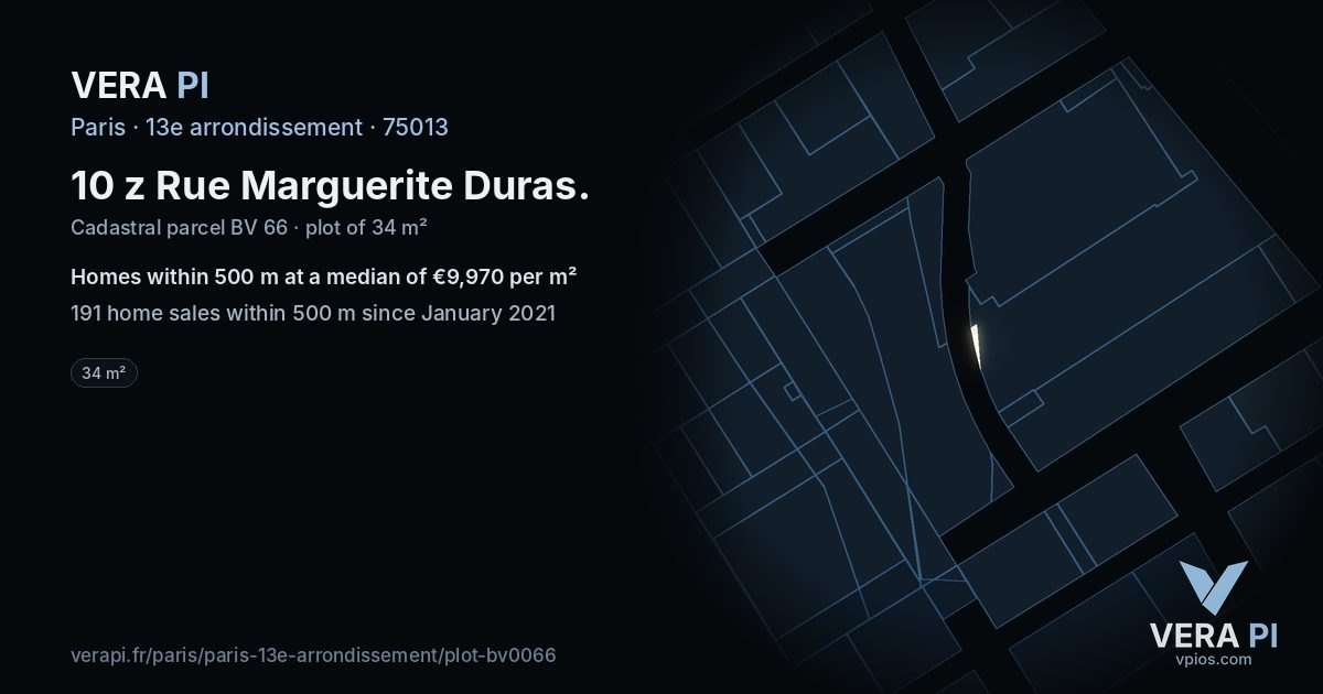 10 z Rue Marguerite Duras, 13e arrondissement at night – the plot lit, the parcels around coloured by the prices near them