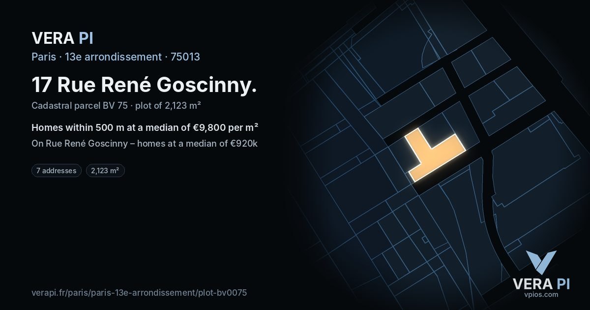17 Rue René Goscinny, 13e arrondissement at night – the plot lit, the parcels around coloured by the prices near them