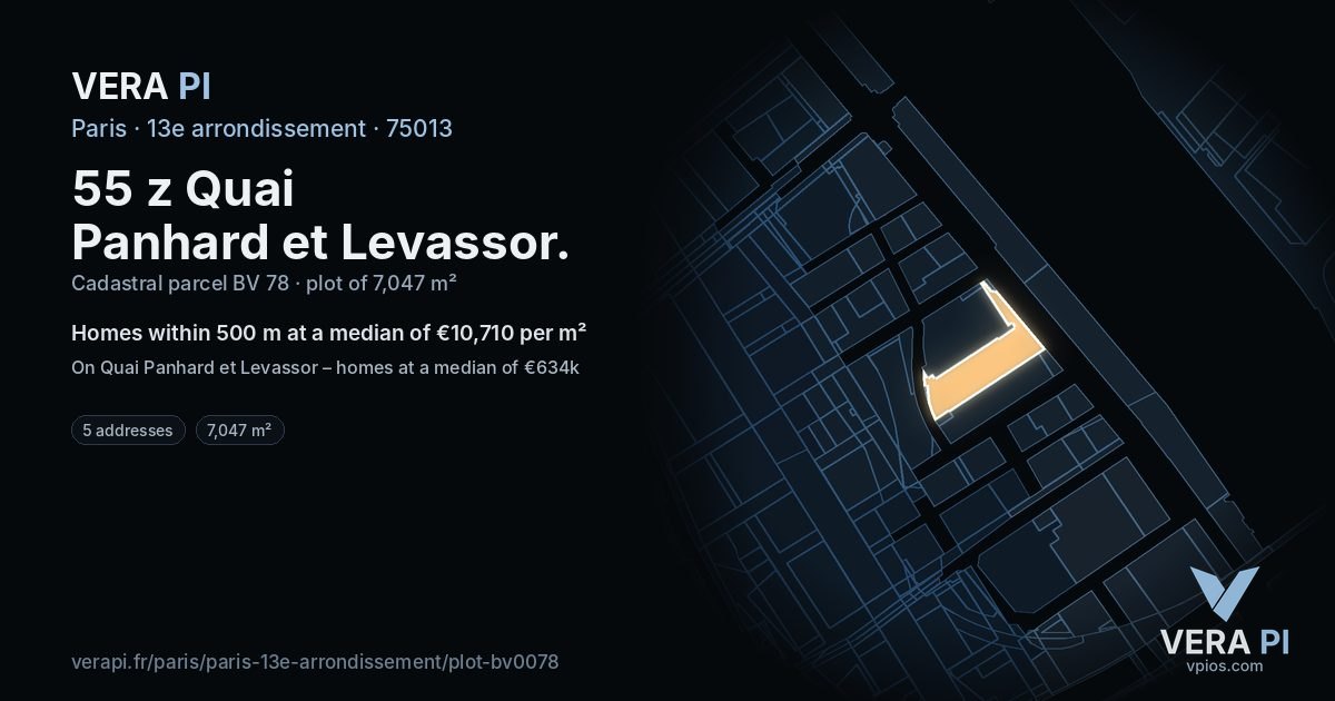 55 z Quai Panhard et Levassor, 13e arrondissement at night – the plot lit, the parcels around coloured by the prices near them