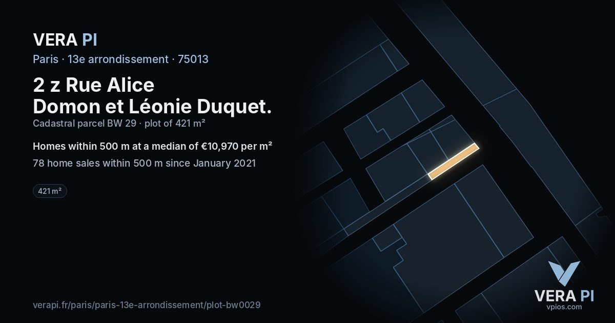 2 z Rue Alice Domon et Léonie Duquet, 13e arrondissement at night – the plot lit, the parcels around coloured by the prices near them