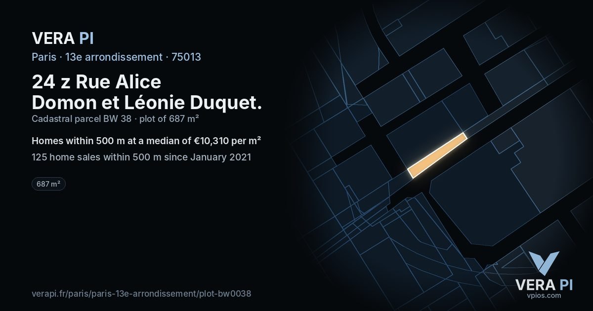 24 z Rue Alice Domon et Léonie Duquet, 13e arrondissement at night – the plot lit, the parcels around coloured by the prices near them