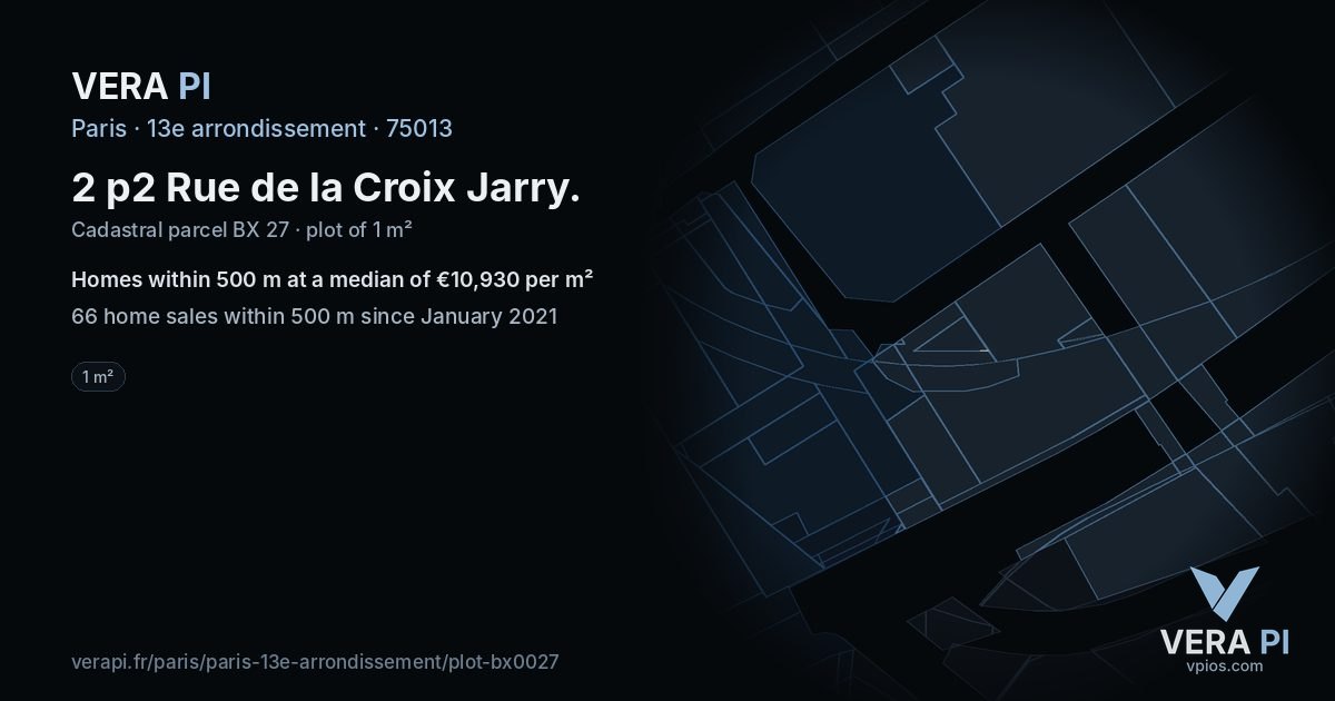 2 p2 Rue de la Croix Jarry, 13e arrondissement at night – the plot lit, the parcels around coloured by the prices near them