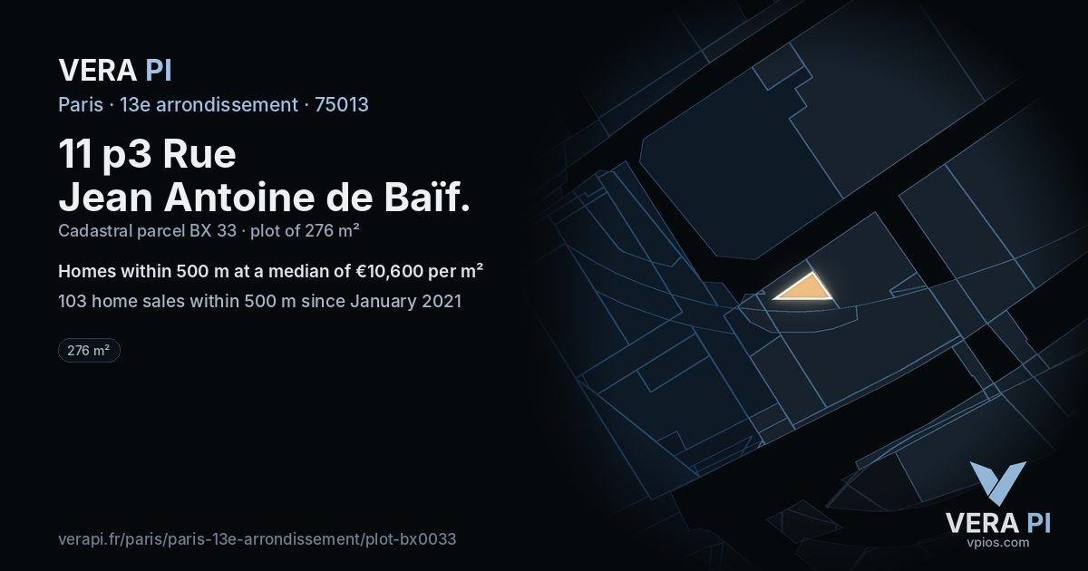 11 p3 Rue Jean Antoine de Baïf, 13e arrondissement at night – the plot lit, the parcels around coloured by the prices near them