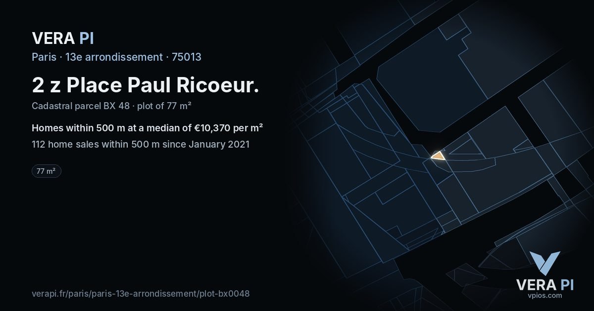 2 z Place Paul Ricoeur, 13e arrondissement at night – the plot lit, the parcels around coloured by the prices near them