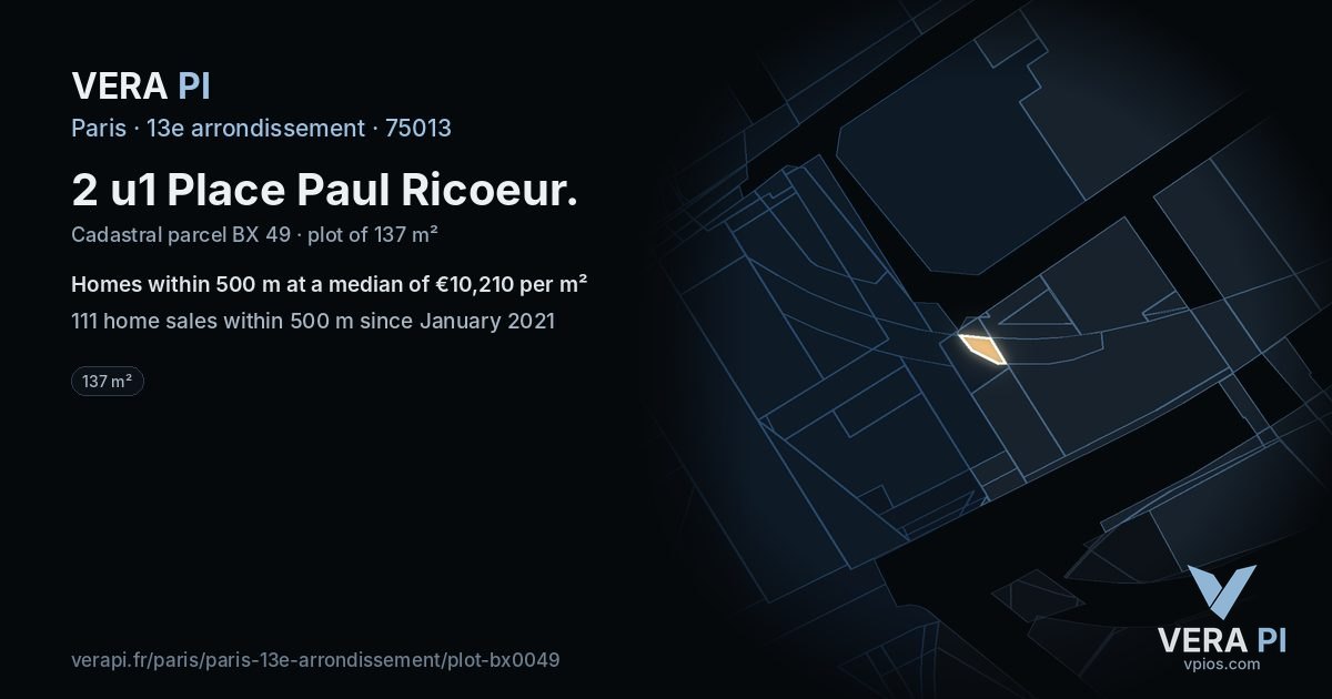 2 u1 Place Paul Ricoeur, 13e arrondissement at night – the plot lit, the parcels around coloured by the prices near them