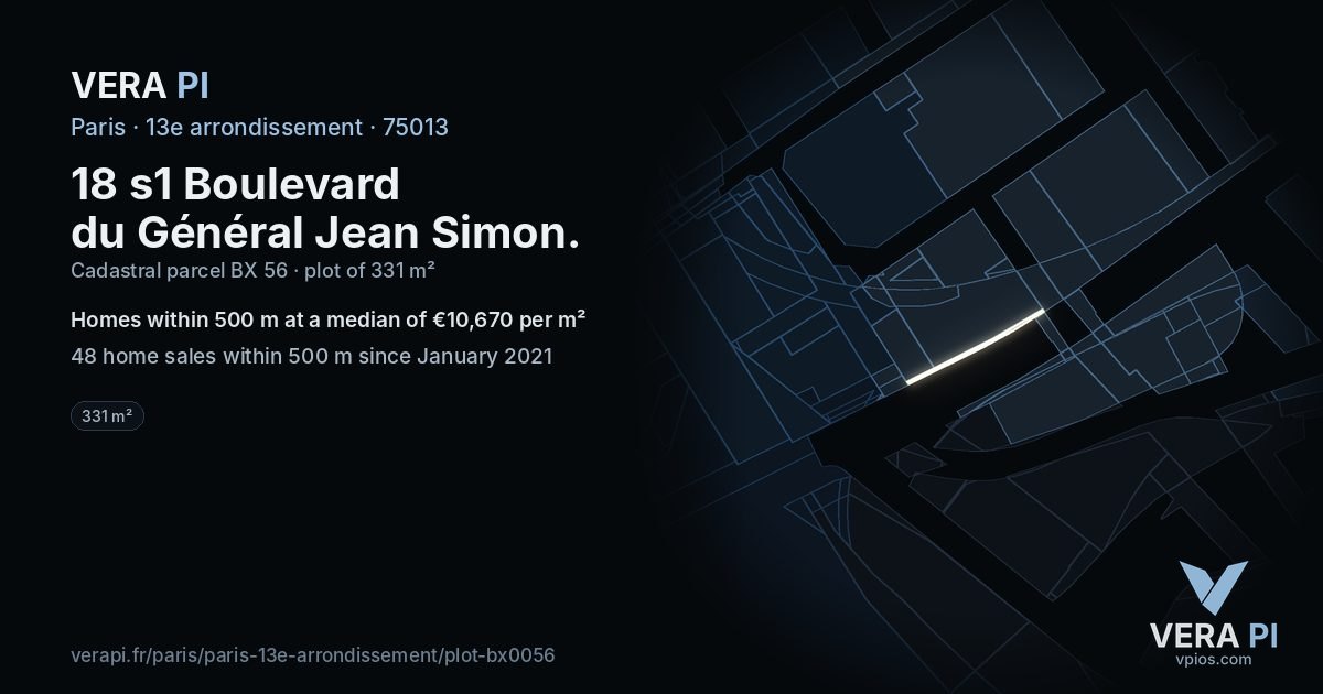 18 s1 Boulevard du Général Jean Simon, 13e arrondissement at night – the plot lit, the parcels around coloured by the prices near them