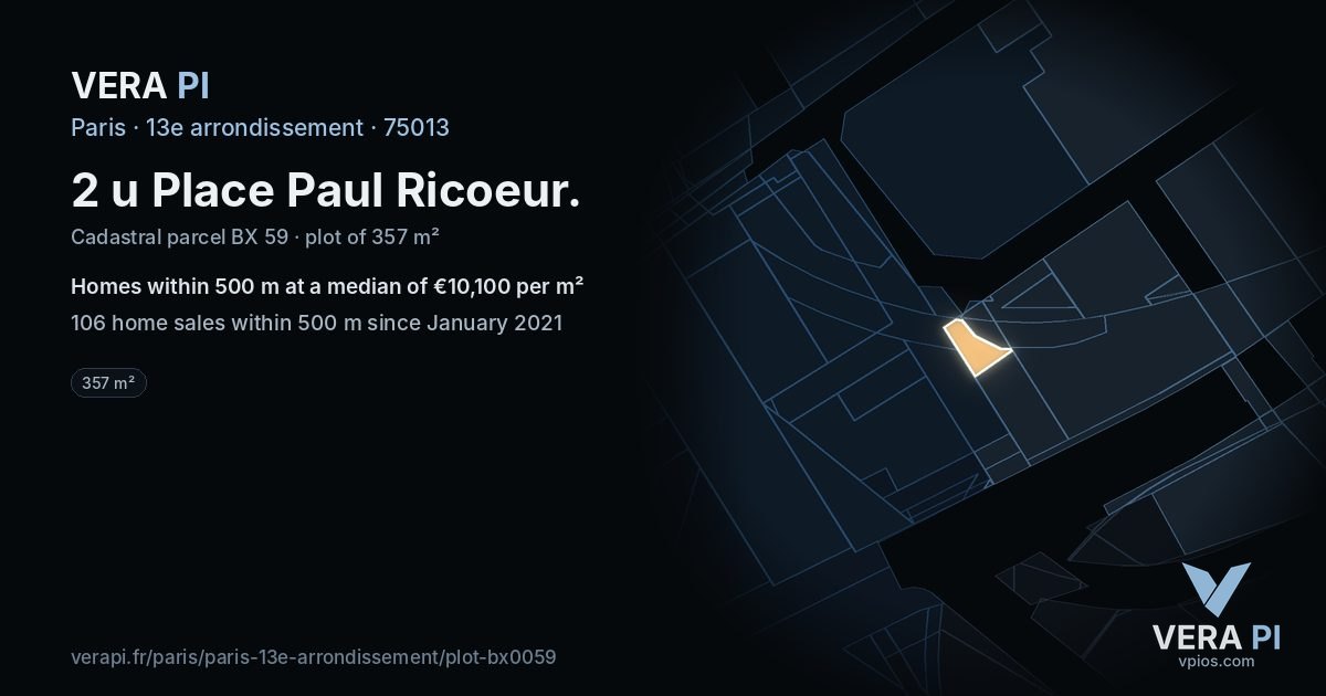 2 u Place Paul Ricoeur, 13e arrondissement at night – the plot lit, the parcels around coloured by the prices near them