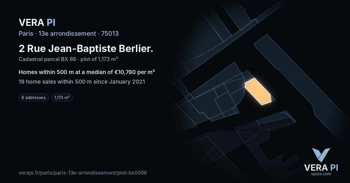 2 Rue Jean-Baptiste Berlier, 13e arrondissement at night – the plot lit, the parcels around coloured by the prices near them