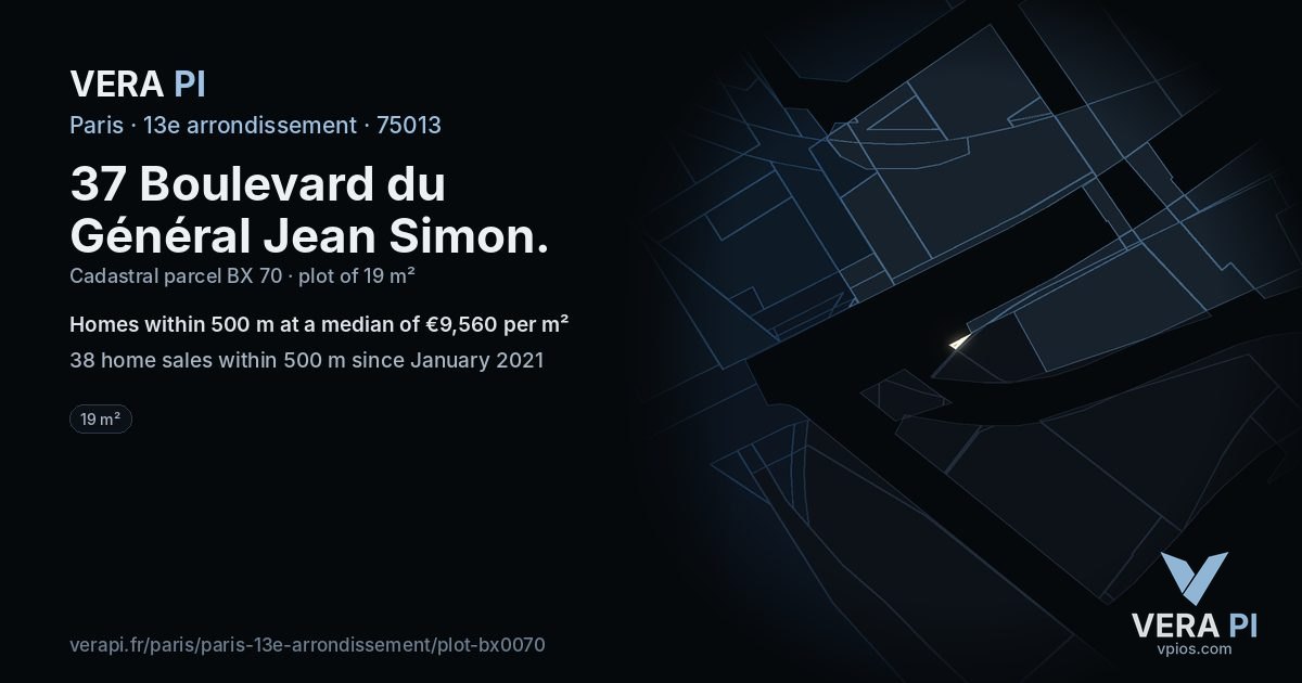 37 Boulevard du Général Jean Simon, 13e arrondissement at night – the plot lit, the parcels around coloured by the prices near them