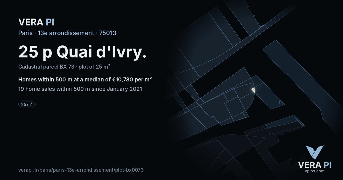 25 p Quai d'Ivry, 13e arrondissement at night – the plot lit, the parcels around coloured by the prices near them