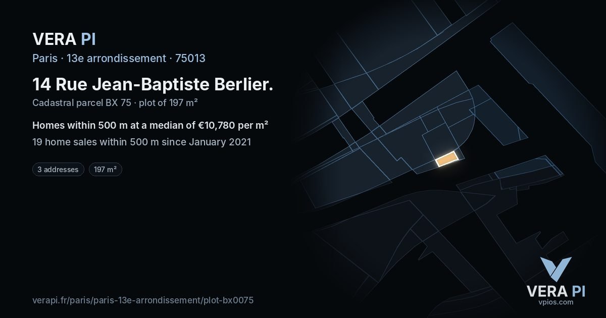 14 Rue Jean-Baptiste Berlier, 13e arrondissement at night – the plot lit, the parcels around coloured by the prices near them