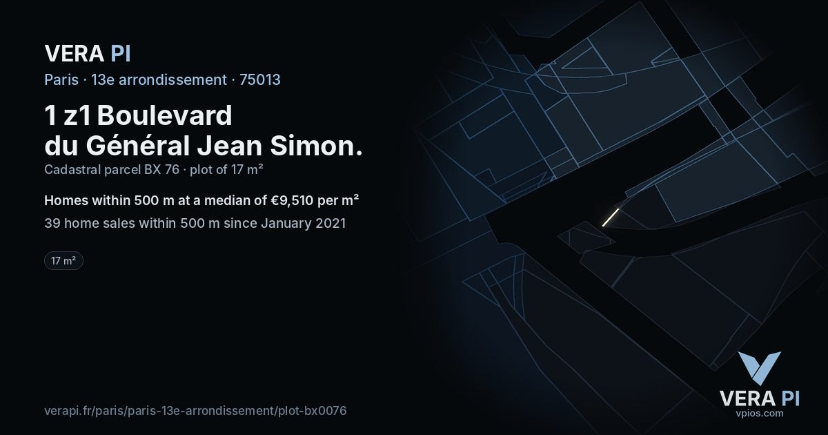 1 z1 Boulevard du Général Jean Simon, 13e arrondissement at night – the plot lit, the parcels around coloured by the prices near them