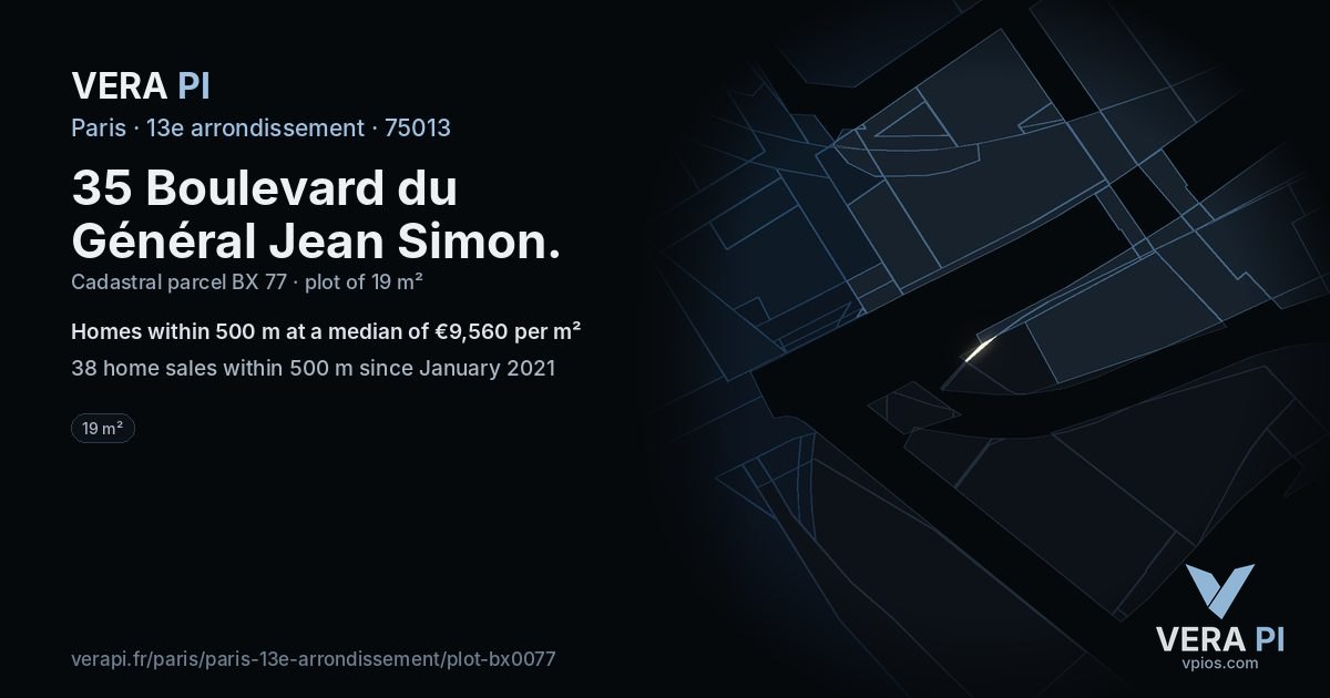 35 Boulevard du Général Jean Simon, 13e arrondissement at night – the plot lit, the parcels around coloured by the prices near them