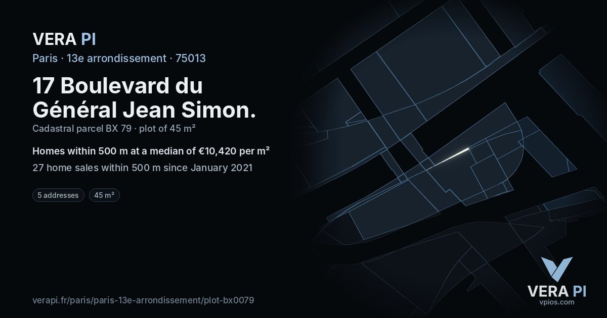 17 Boulevard du Général Jean Simon, 13e arrondissement at night – the plot lit, the parcels around coloured by the prices near them