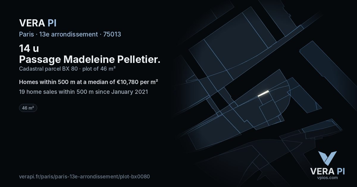 14 u Passage Madeleine Pelletier, 13e arrondissement at night – the plot lit, the parcels around coloured by the prices near them
