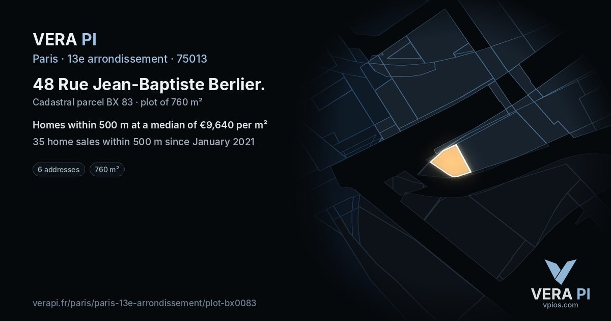 48 Rue Jean-Baptiste Berlier, 13e arrondissement at night – the plot lit, the parcels around coloured by the prices near them