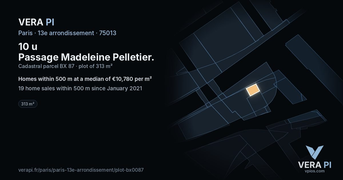 10 u Passage Madeleine Pelletier, 13e arrondissement at night – the plot lit, the parcels around coloured by the prices near them