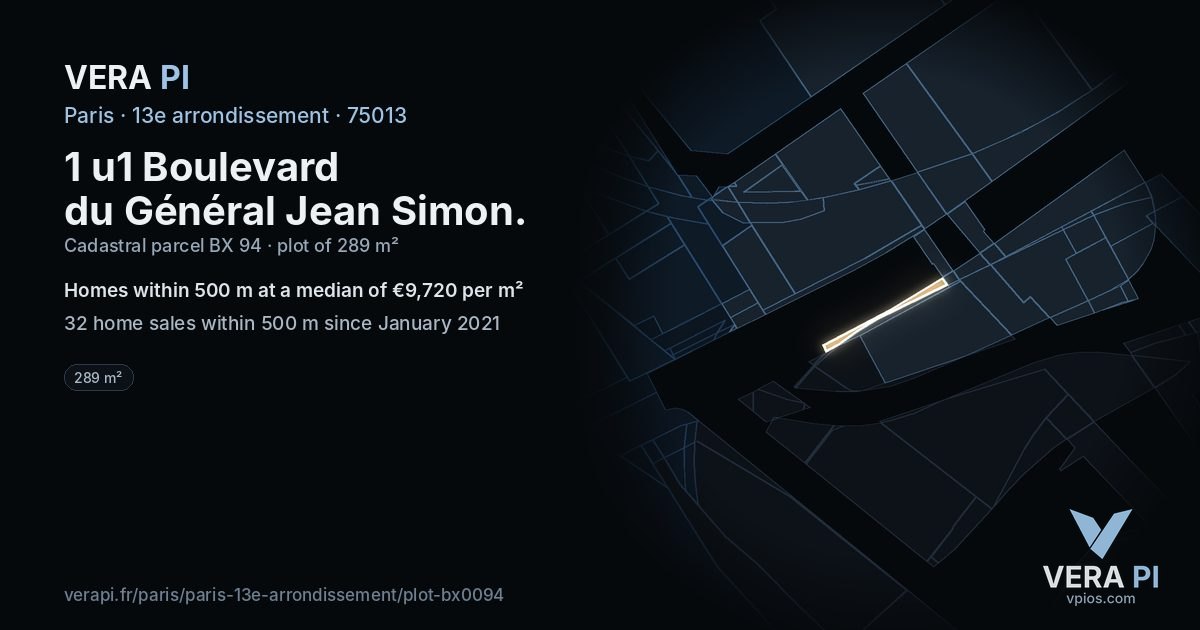 1 u1 Boulevard du Général Jean Simon, 13e arrondissement at night – the plot lit, the parcels around coloured by the prices near them