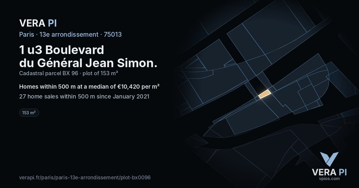 1 u3 Boulevard du Général Jean Simon, 13e arrondissement at night – the plot lit, the parcels around coloured by the prices near them