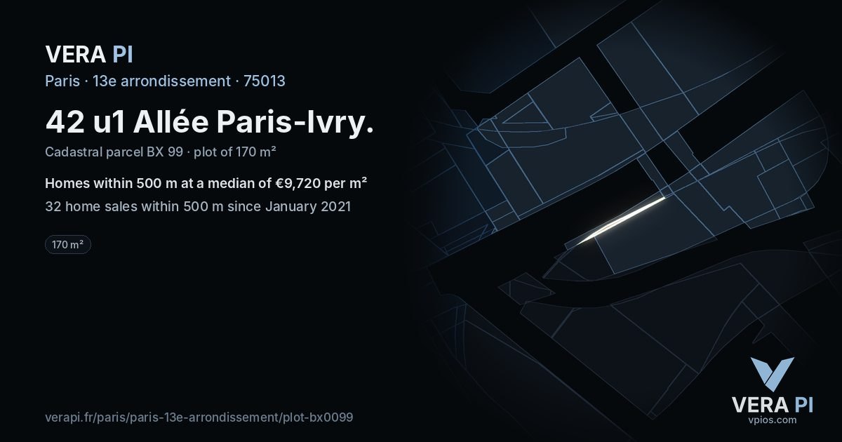 42 u1 Allée Paris-Ivry, 13e arrondissement at night – the plot lit, the parcels around coloured by the prices near them