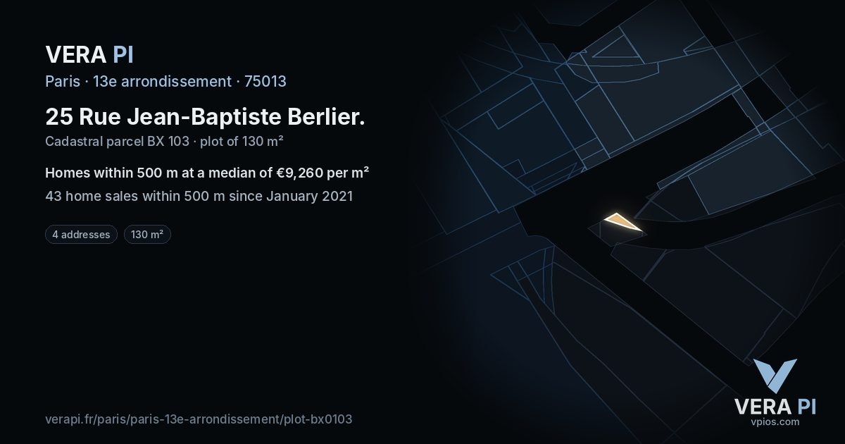 25 Rue Jean-Baptiste Berlier, 13e arrondissement at night – the plot lit, the parcels around coloured by the prices near them