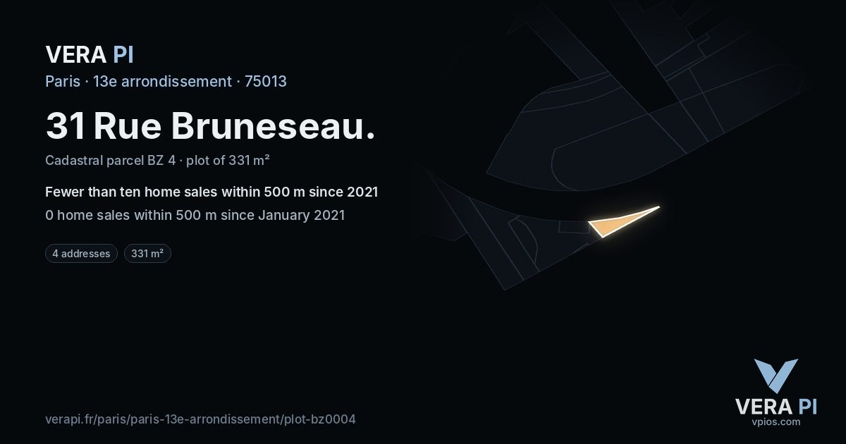 31 Rue Bruneseau, 13e arrondissement at night – the plot lit, the parcels around coloured by the prices near them