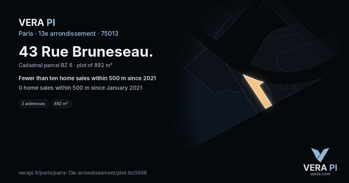 43 Rue Bruneseau, 13e arrondissement at night – the plot lit, the parcels around coloured by the prices near them
