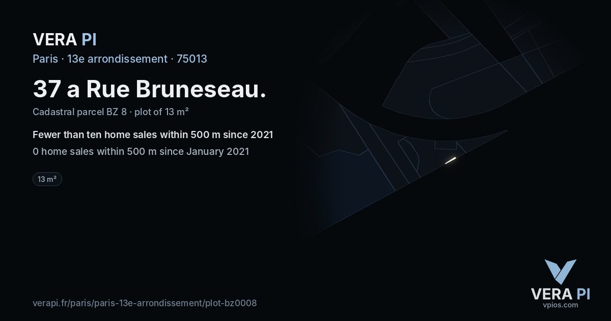 37 a Rue Bruneseau, 13e arrondissement at night – the plot lit, the parcels around coloured by the prices near them