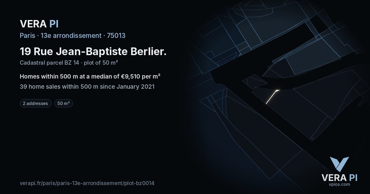 19 Rue Jean-Baptiste Berlier, 13e arrondissement at night – the plot lit, the parcels around coloured by the prices near them