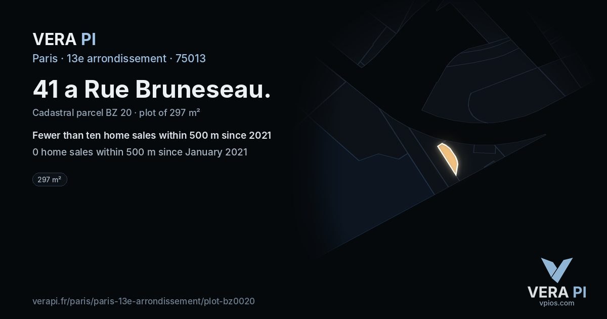 41 a Rue Bruneseau, 13e arrondissement at night – the plot lit, the parcels around coloured by the prices near them