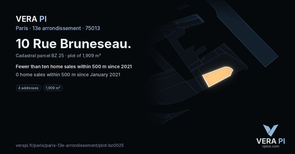 10 Rue Bruneseau, 13e arrondissement at night – the plot lit, the parcels around coloured by the prices near them