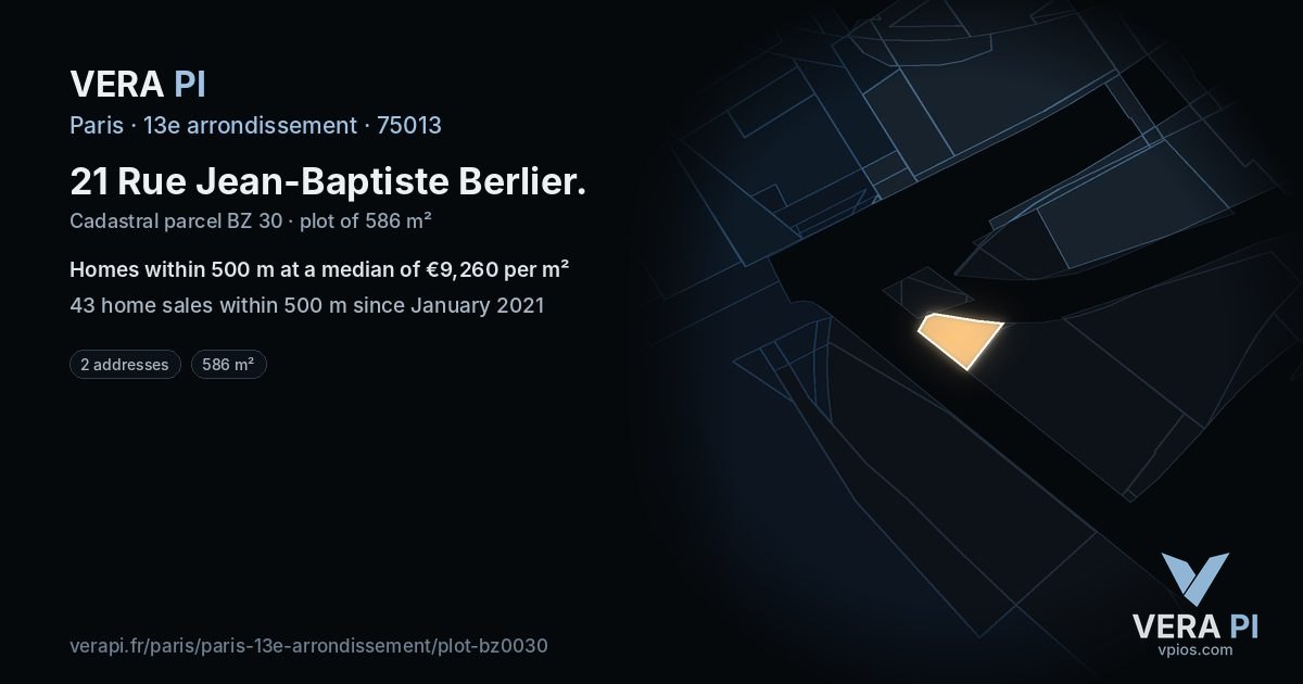21 Rue Jean-Baptiste Berlier, 13e arrondissement at night – the plot lit, the parcels around coloured by the prices near them