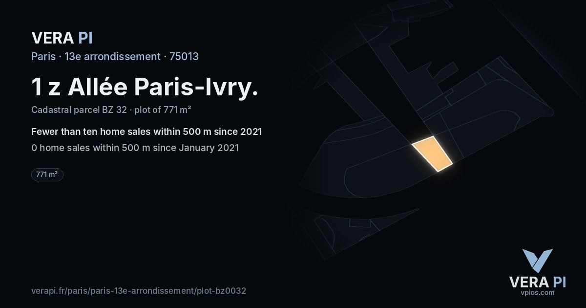 1 z Allée Paris-Ivry, 13e arrondissement at night – the plot lit, the parcels around coloured by the prices near them