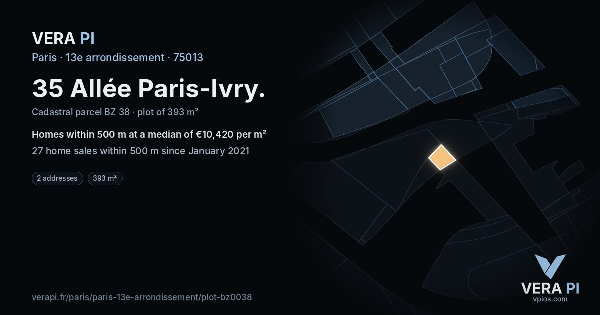 35 Allée Paris-Ivry, 13e arrondissement at night – the plot lit, the parcels around coloured by the prices near them