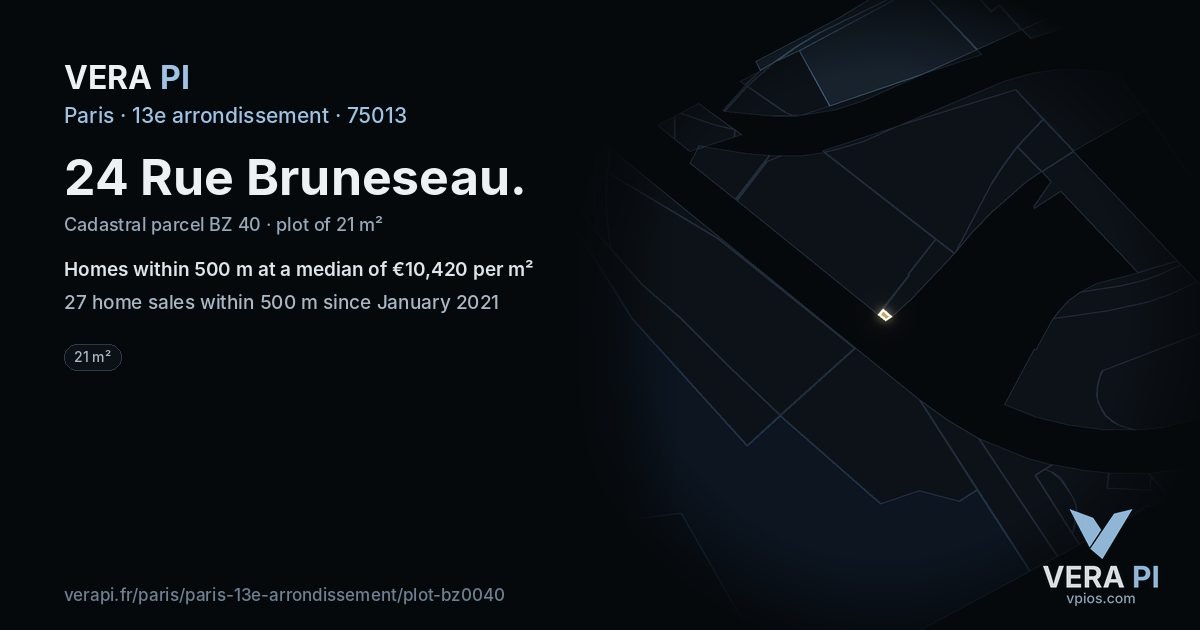 24 Rue Bruneseau, 13e arrondissement at night – the plot lit, the parcels around coloured by the prices near them