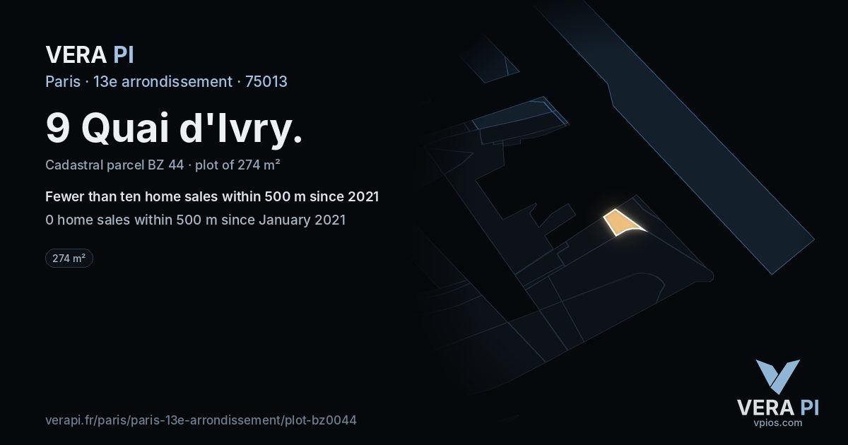 9 Quai d'Ivry, 13e arrondissement at night – the plot lit, the parcels around coloured by the prices near them