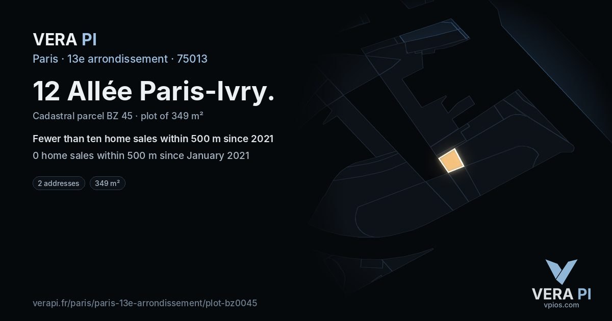 12 Allée Paris-Ivry, 13e arrondissement at night – the plot lit, the parcels around coloured by the prices near them